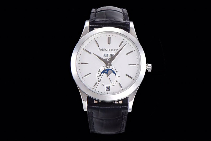 Patek Philippe Annual Calendar Complications 5396 SS GRF Best Edition White Dial Sticks Markers on Black leather s
