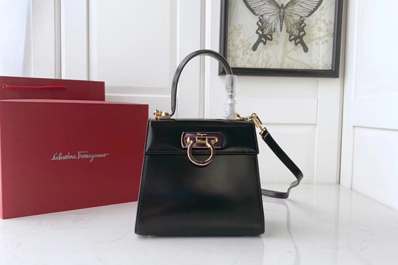 Salvatore Ferragamo 21E887 Gancini Bags in Black calfskin leather