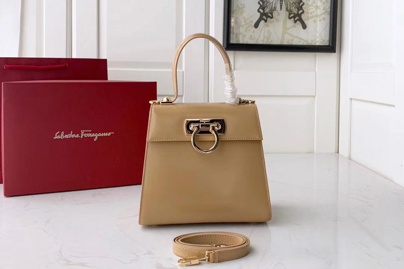 Salvatore Ferragamo 21E887 Gancini Bags in Caramel calfskin leather