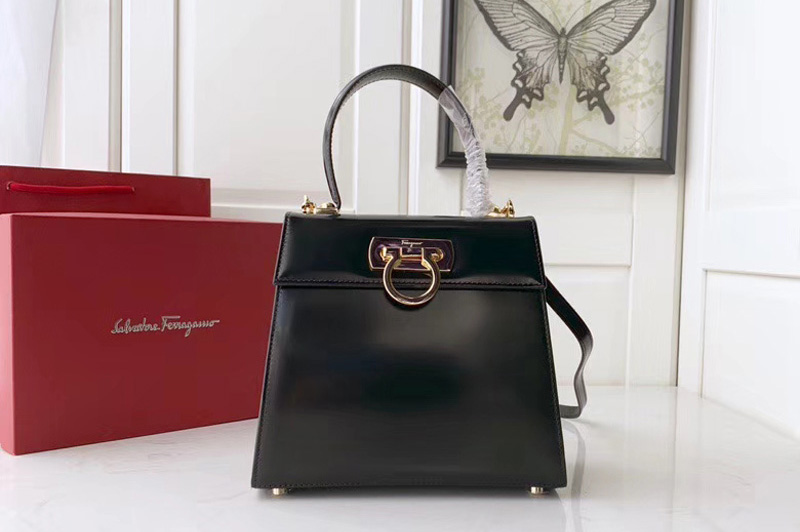Salvatore Ferragamo 21E888 Gancini Bags in Black calfskin leather