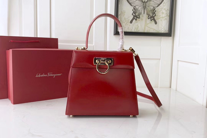 Salvatore Ferragamo 21E888 Gancini Bags in Red calfskin leather