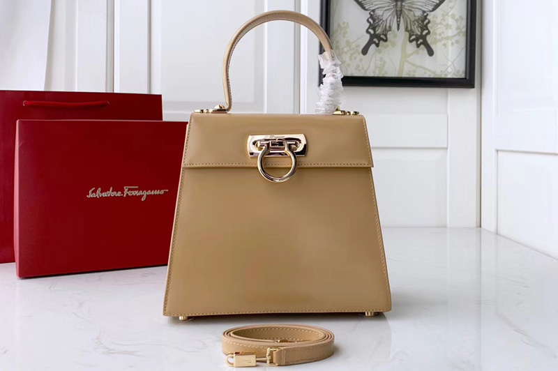 Salvatore Ferragamo 21E888 Gancini Bags in Caramel calfskin leather