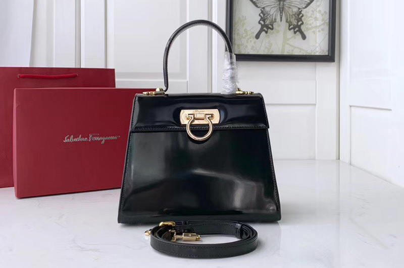 Salvatore Ferragamo 21E889 Gancini Bags in Black calfskin leather