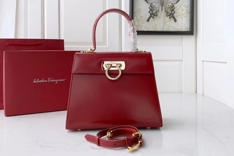Salvatore Ferragamo 21E889 Gancini Bags in Red calfskin leather