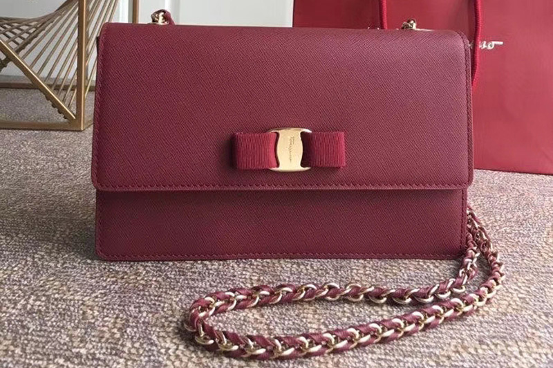 Ferragamo 21E480 Ginny Bags in Bordeaux calfskin leather