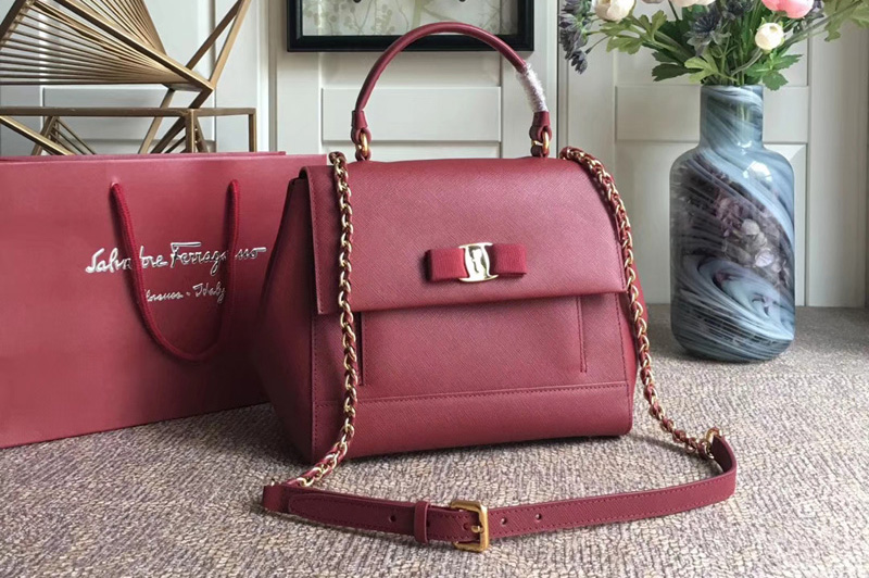 Ferragamo 21F558 Carrie Top Handle Bags In Bordeaux Calfskin Leather