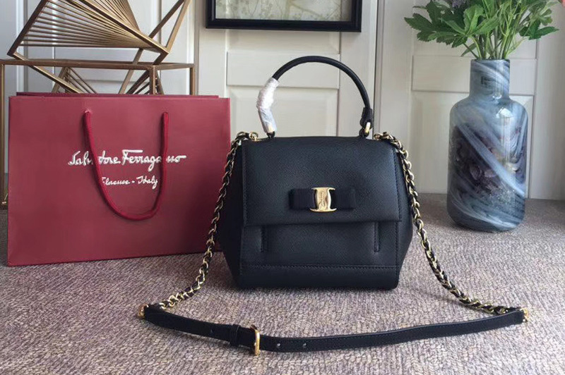 Ferragamo 21F570 Carrie Nero Top Handle Handbags In Black Calfskin Leather