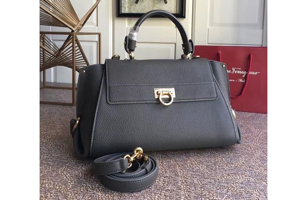 Ferragamo 21F606 Sofia Tote Bags in Gray hammered leather