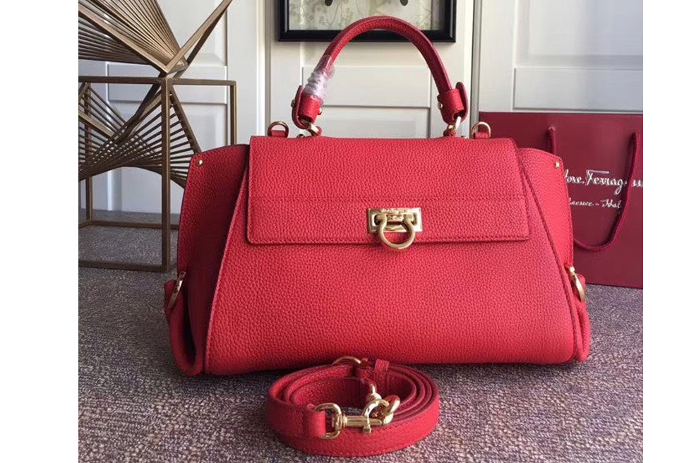 Ferragamo 21F606 Sofia Tote Bags in Red hammered leather