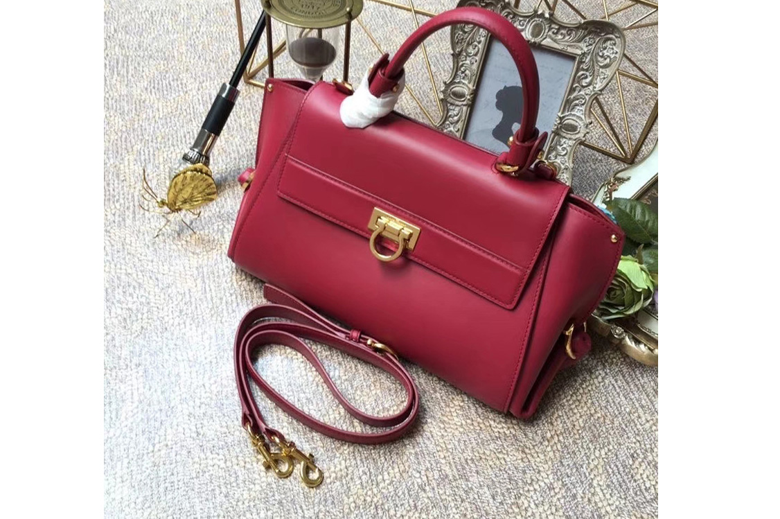 Ferragamo 21F606 Sofia Tote Bags in Red Calfskin Leather