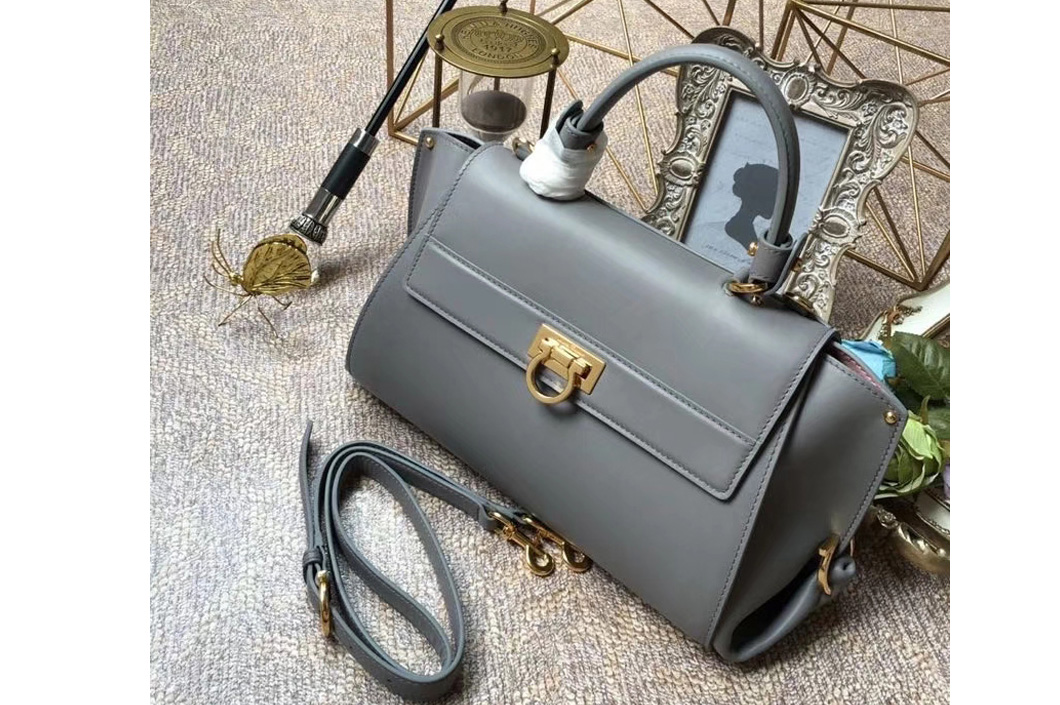 Ferragamo 21F606 Sofia Tote Bags in Gray Calfskin Leather