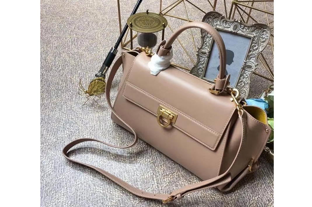 Ferragamo 21F606 Sofia Tote Bags in Pink Calfskin Leather