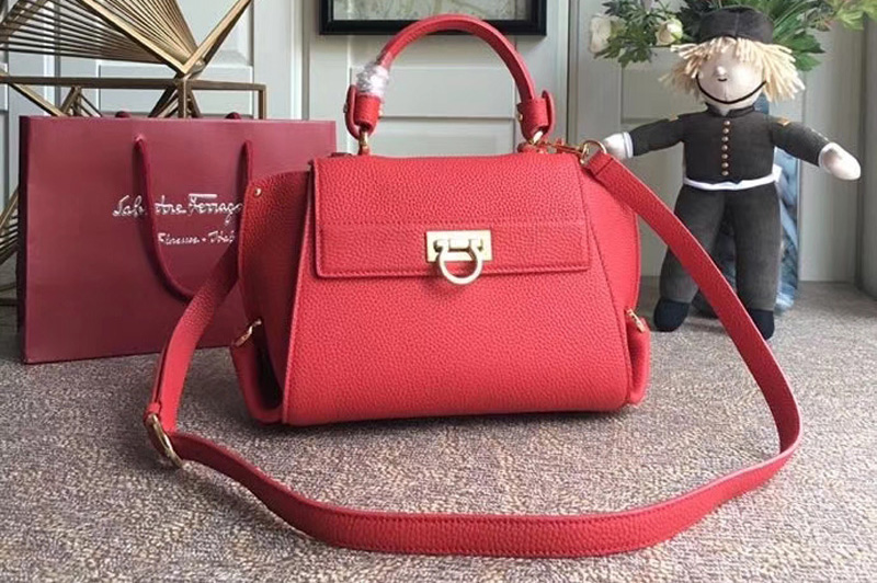 Ferragamo 21F628 Sofia Small Tote Bags in Red hammered leather