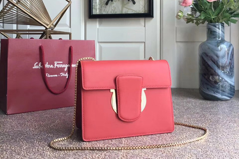 Ferragamo 21F893 Gancini Bags With Front Flap Red Calfskin Leather