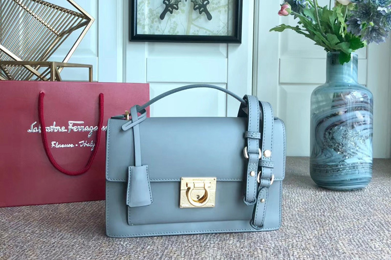 Ferragamo 21G179 Aileen Medium Crossbody Bags in Gray Calfskin Leather