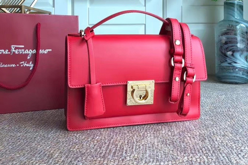 Ferragamo 21G179 Aileen Medium Crossbody Bags in Red Calfskin Leather