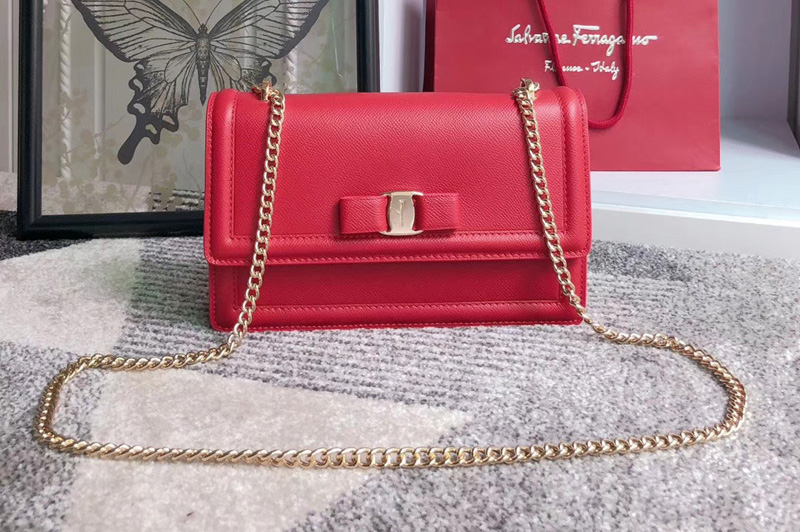 Ferragamo 21G462 Vara Bow Flap Bags Red hammered calfskin
