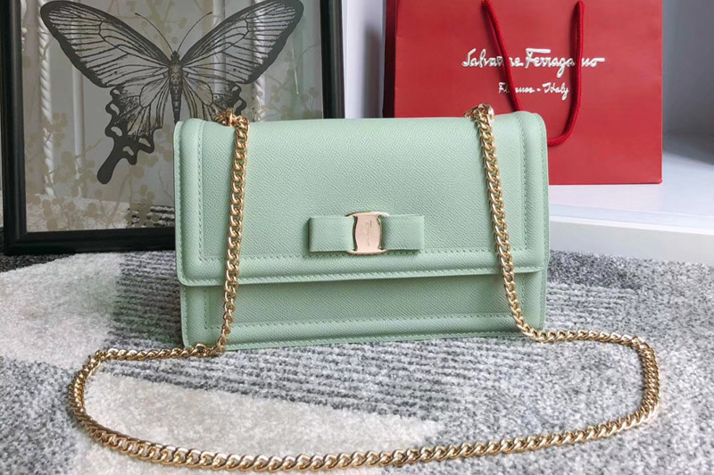 Ferragamo 21G462 Vara Bow Flap Bags Green hammered calfskin