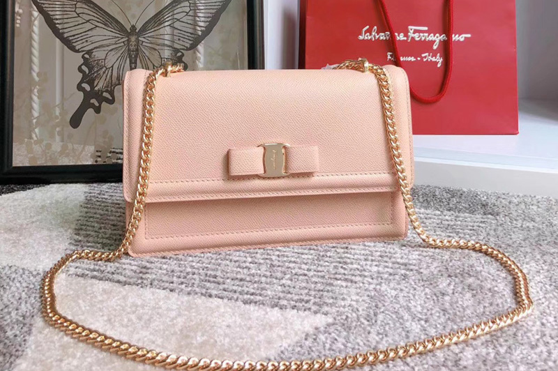 Ferragamo 21G462 Vara Bow Flap Bags Pink hammered calfskin