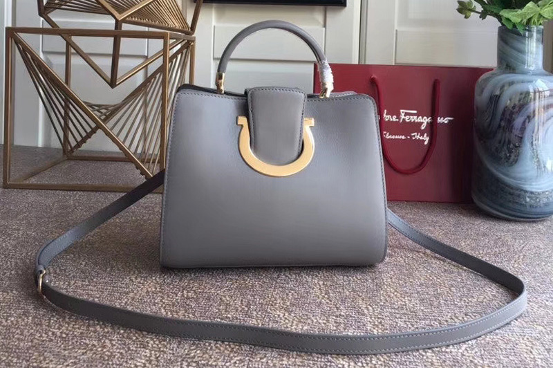 Ferragamo 21G596 Gancini Top handle bag Gray Calfskin Leather