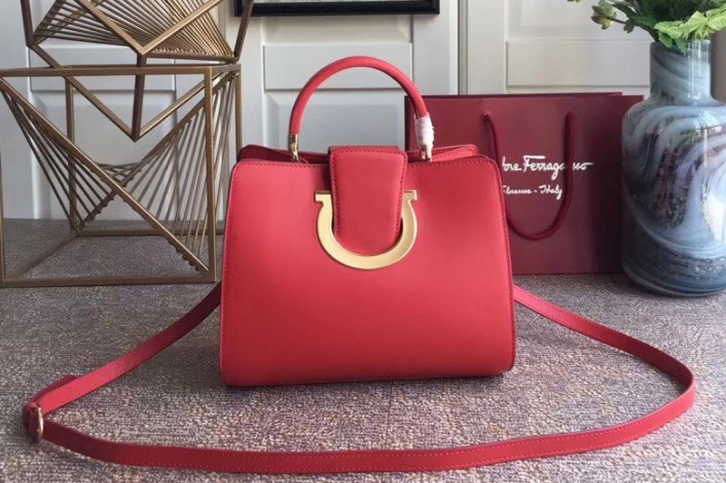 Ferragamo 21G596 Gancini Top handle bag Red Calfskin Leather