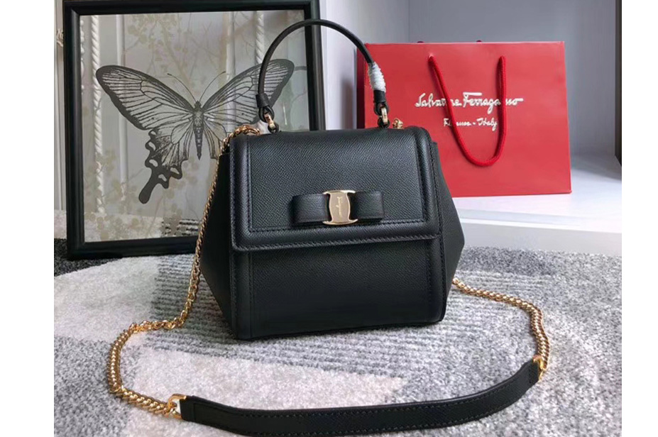 Ferragamo 21G646 Vara Bow Top Handle Bags Black embossed calfskin