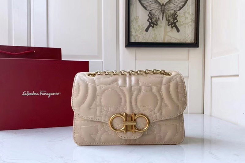 Ferragamo 21H168 Quilted Gancini Bags With Front Flap in Pink calfskin leather
