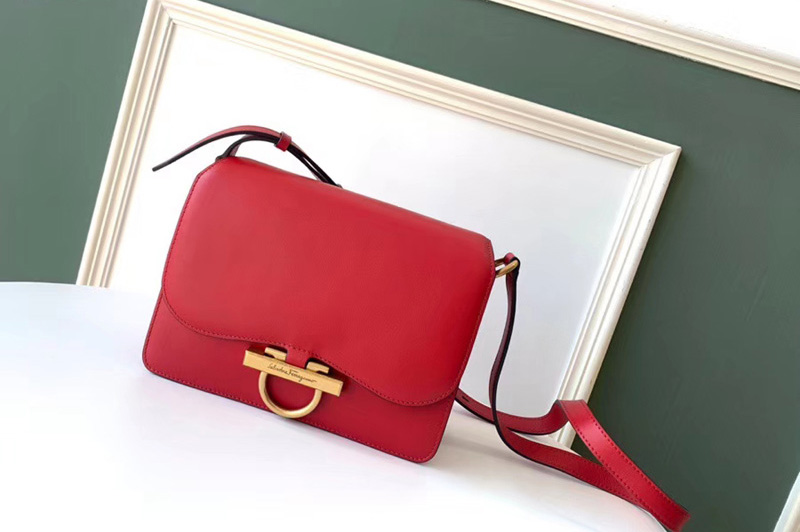 Ferragamo 21H321 Classic Flap Bags Red calfskin leather