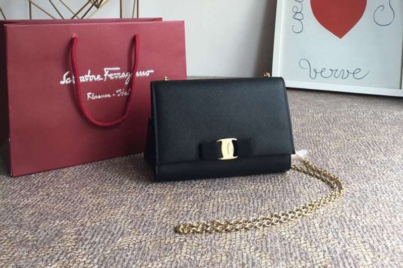 Salvatore Ferragamo 22B558 Mini Vara Embossed Cross Body Bags Black calfskin leather