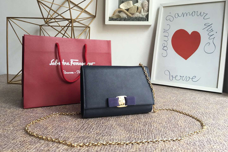 Salvatore Ferragamo 22B558 Mini Vara Embossed Cross Body Bags Blue calfskin leather