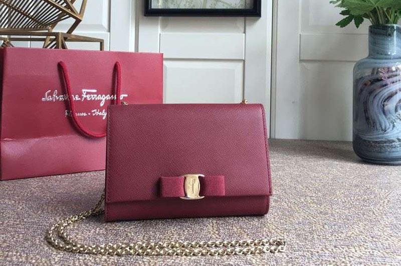 Salvatore Ferragamo 22B558 Mini Vara Embossed Cross Body Bags Bordeaux calfskin leather