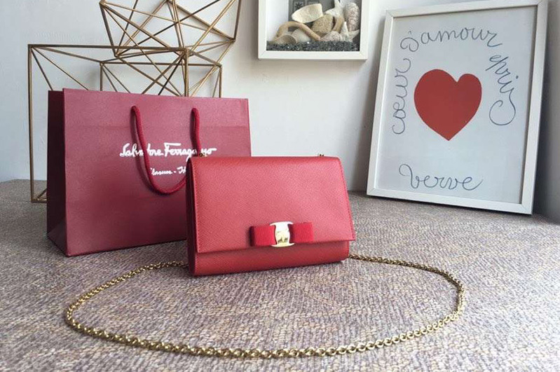 Salvatore Ferragamo 22B558 Mini Vara Embossed Cross Body Bags Red calfskin leather