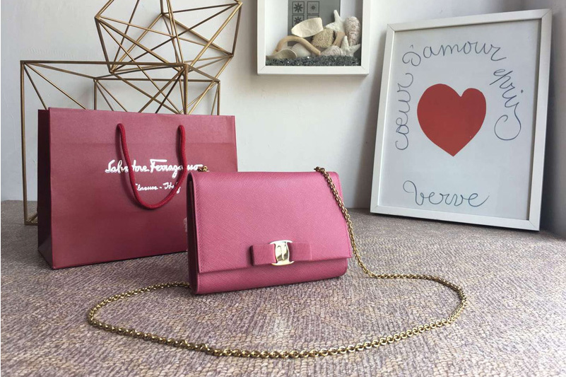 Salvatore Ferragamo 22B558 Mini Vara Embossed Cross Body Bags Rose calfskin leather