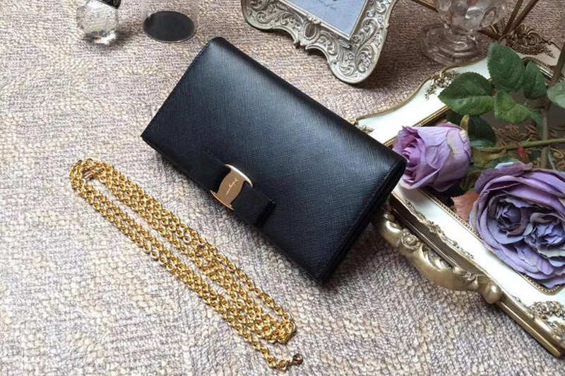 Salvatore Ferragamo 22B875 Vara Embossed Cross Body Bags Black calfskin leather