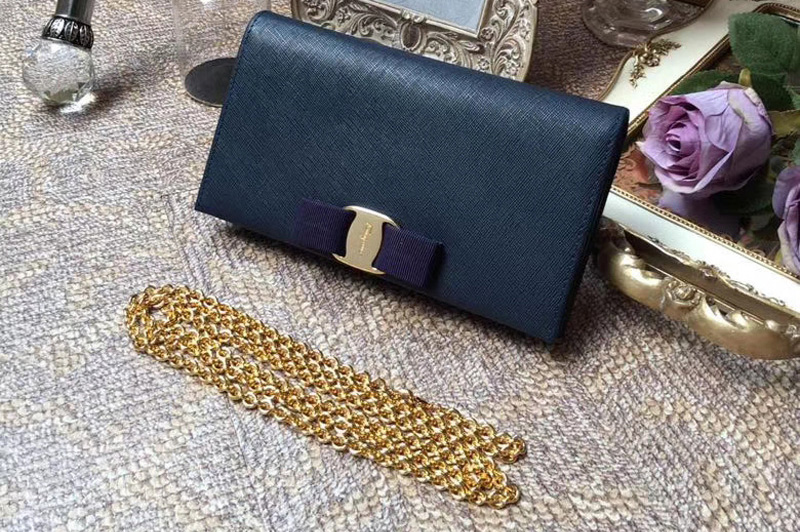 Salvatore Ferragamo 22B875 Vara Embossed Cross Body Bags Blue calfskin leather
