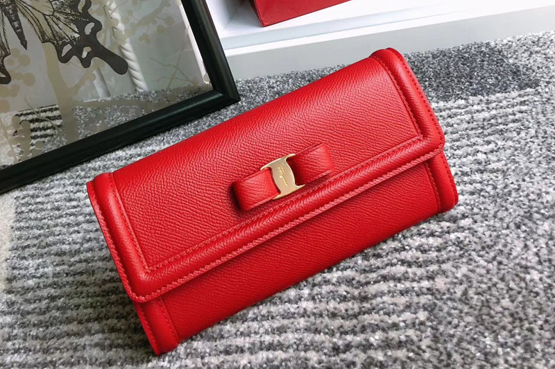 Ferragamo 22D154 Vara Bow Continental Wallets Red calfskin leather