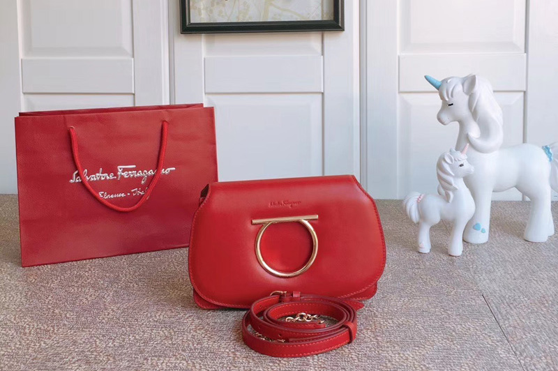 Ferragamo 22D293 Gancini Mini Bags Red Calfskin Leather