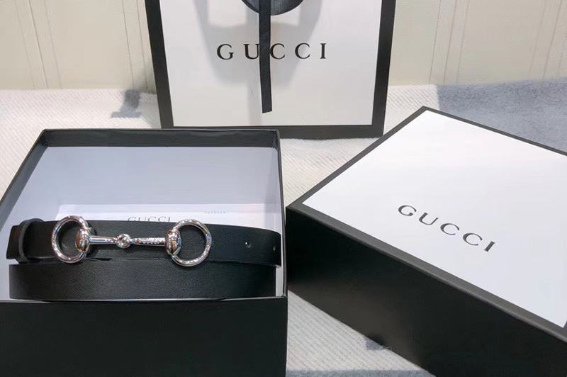 Women's Gucci 230127 Leather belt 2cm Silver Buckle in Black Leather