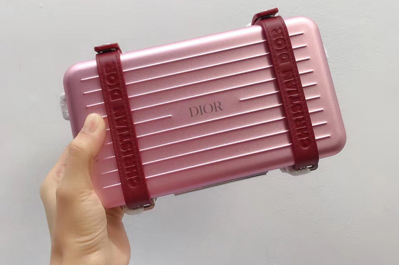 Pink DIOR AND RIMOWA PERSONAL CLUTCH 2DRCA295YWT IN ALUMINUM AND GRAINED CALFSKIN