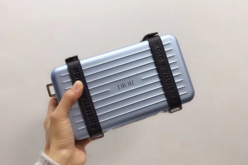 Blue DIOR AND RIMOWA PERSONAL CLUTCH 2DRCA295YWT IN ALUMINUM AND GRAINED CALFSKIN