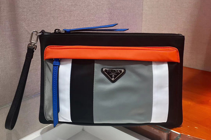 Prada 2NH007 Nylon pouch Black/White/Orange/Gray Nylon