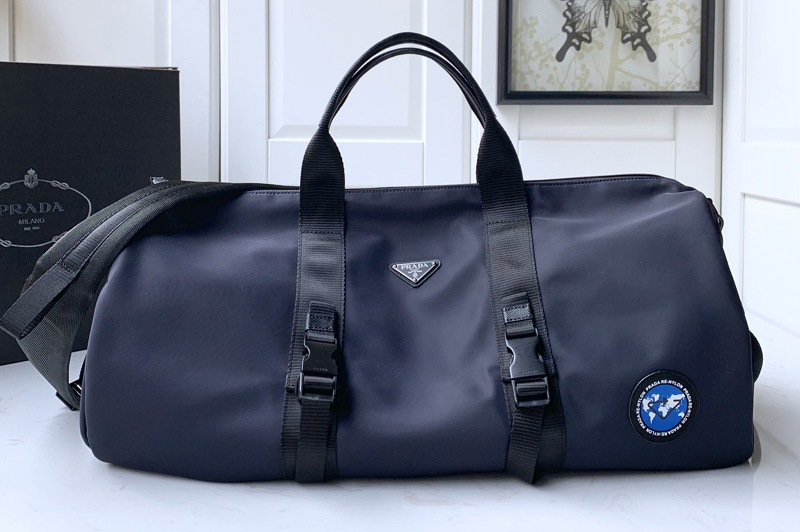 Prada 2VC015 Nylon and Saffiano leather duffel bag in Blue Nylon
