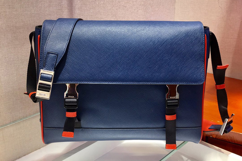 Prada 2VD018 Saffiano Leather Cross-Body Bag in Blue Saffiano Leather