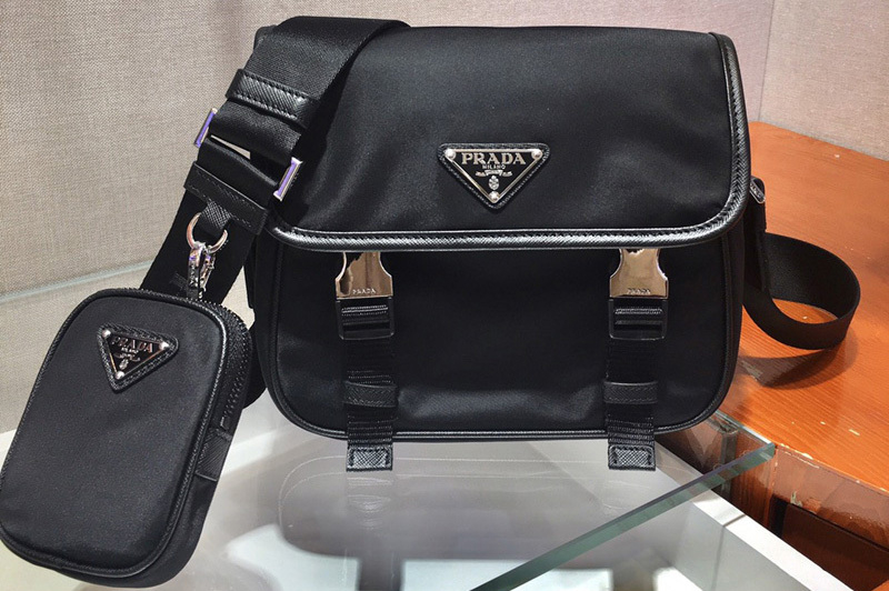 Prada 2VD034 Nylon Cross-Body Bag in Black Nylon With Black Logo