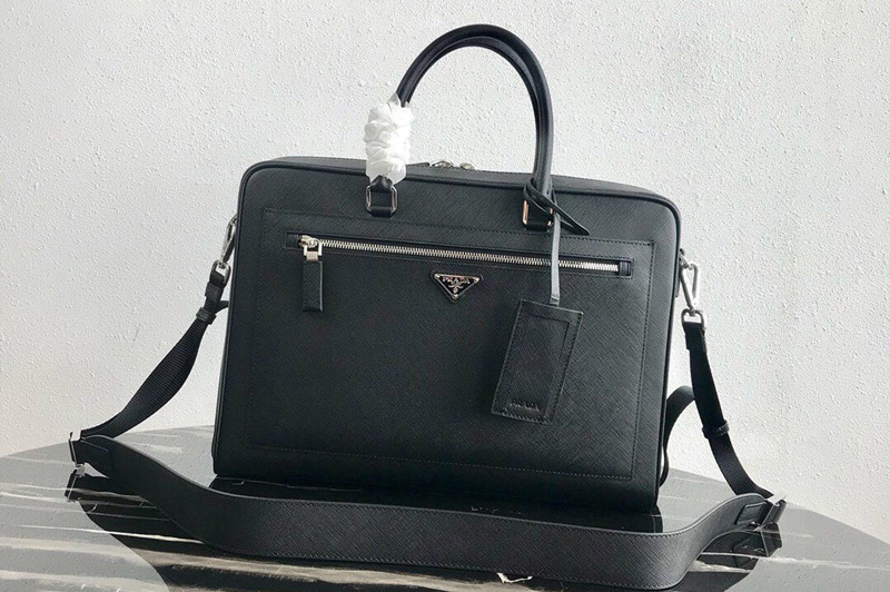 Prada 2VE016 Saffiano Leather Briefcase Bag in Black Saffiano leather