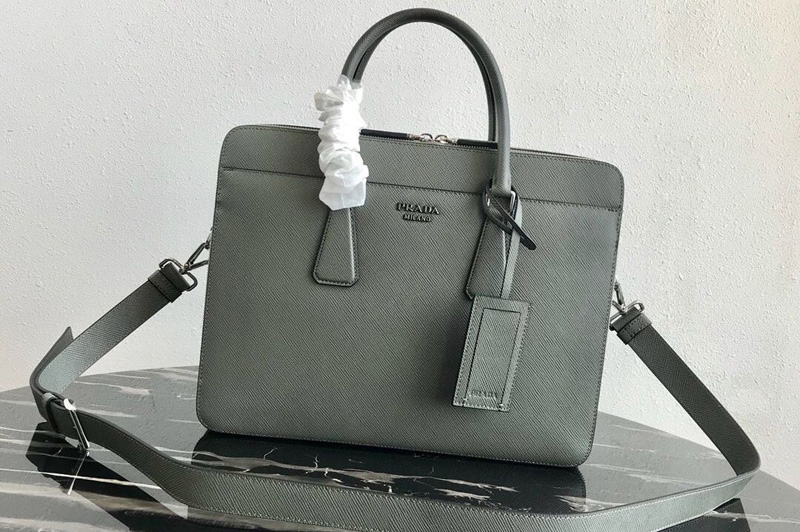 Prada 2VE366 Saffiano Leather Briefcase Bag in Gray Saffiano leather