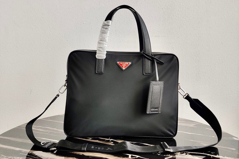 Prada 2VE368 Saffiano Leather Briefcase In Black Saffiano Leather