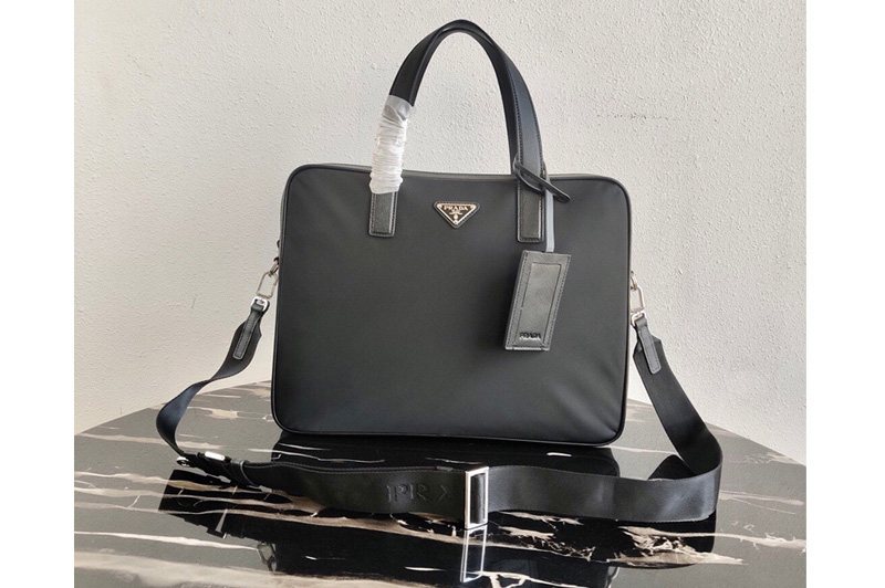 Prada 2VE368 Saffiano Leather Briefcase In Black Saffiano Leather