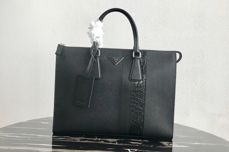 Prada 2VG039 Saffiano Leather Tote Bag in Navy Blue Saffiano leather