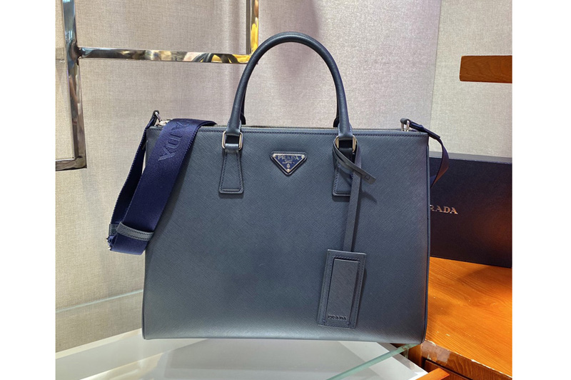 Prada 2VG061 Saffiano Leather Tote Bag in Blue Calf leather
